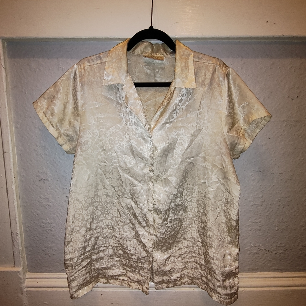 Leopard Print Shiny Short Sleeve Blouse